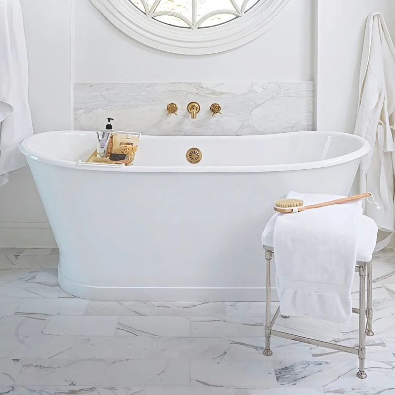 

Independent cast iron enamel bathtub with base household small apartment adult bathroom bathtub
