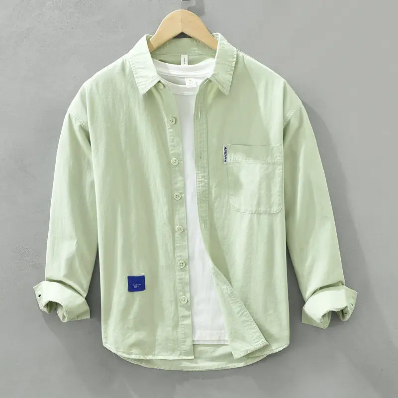 Solid Long Sleeve Shirt Men's Spring Autumn Artistic Fresh Fashion Leisure Loose Versatile Shirt
