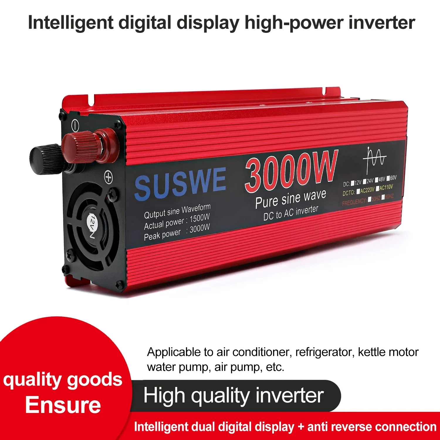 Pure Sine Wave 1000W 2000W 3000W Converter 24V to 110V-240V External Safety Power Inverter