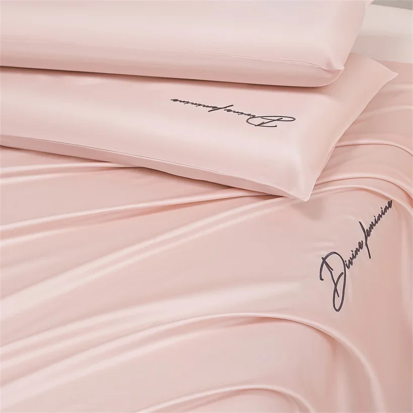 100% Eucalypthus Lyocell Bed Flat Sheet Solid Color Embroidered Top Sheets Single Double Queen King Size Soft Bedsheet Bed Line