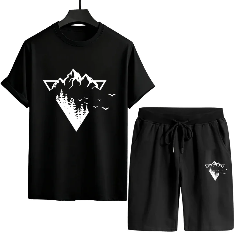 

Hot Sales Mens T-shirt Tracksuit Print Casual Clothing Outdoor Gym Sports Jogging Streetwear Summer Single Piece T-shirt Shorts