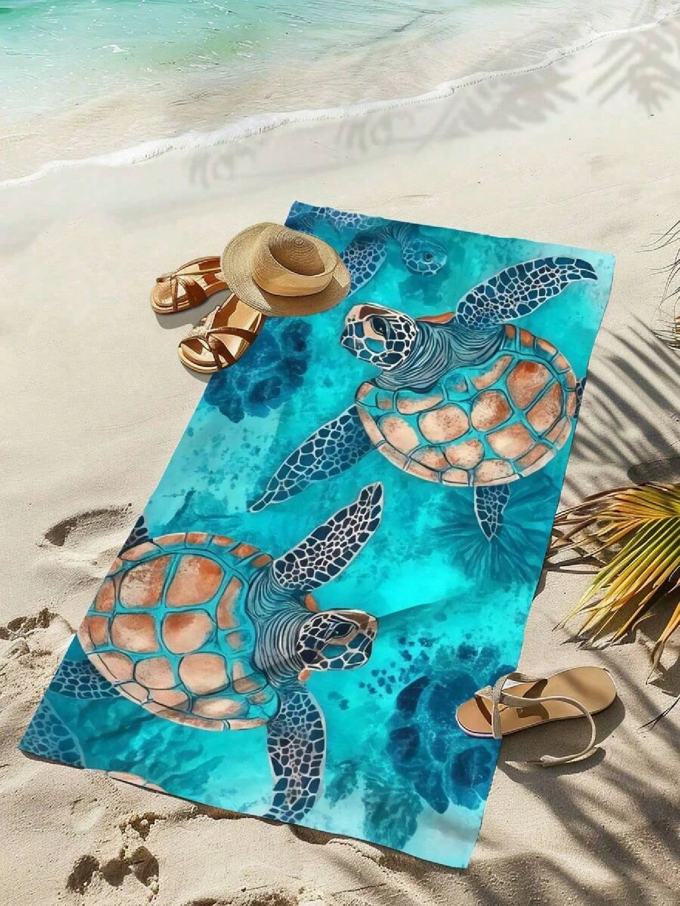 BlueSea Turtle Watercolor Beach Towel，Highquality ultra-fine fiber,fast drying,absorbent,choice for beaches，ocean pattern towels