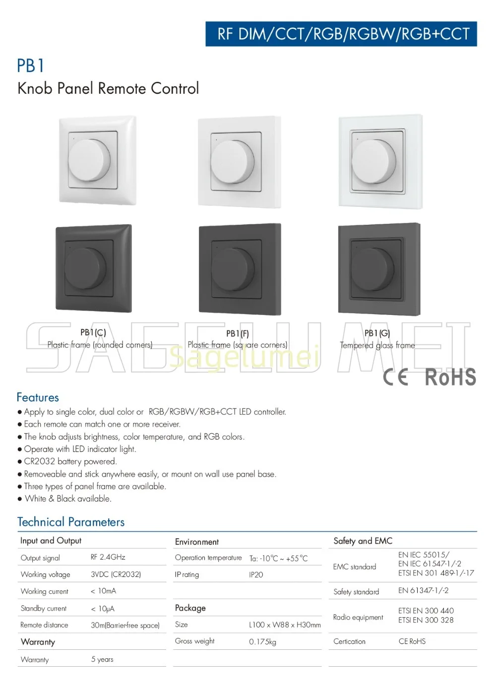 5 in1 LED Dimmer Knob Panel Remote Controller Dimming RF DC 3V Wireless Control Panel Apply to RGB/RGBW/RGB+CCT LED controller