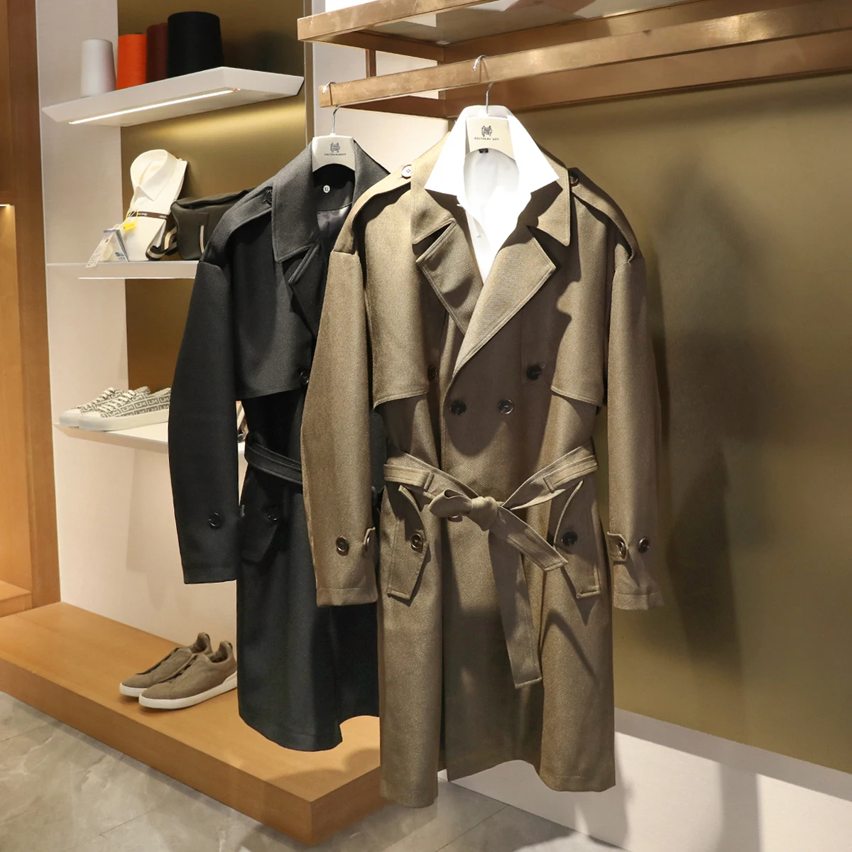 

High-End Busin Casual Men's Double-Breasted Mid-Length Coat Spring 2025 Faion Urban Sle Stand Fit Daily Wear