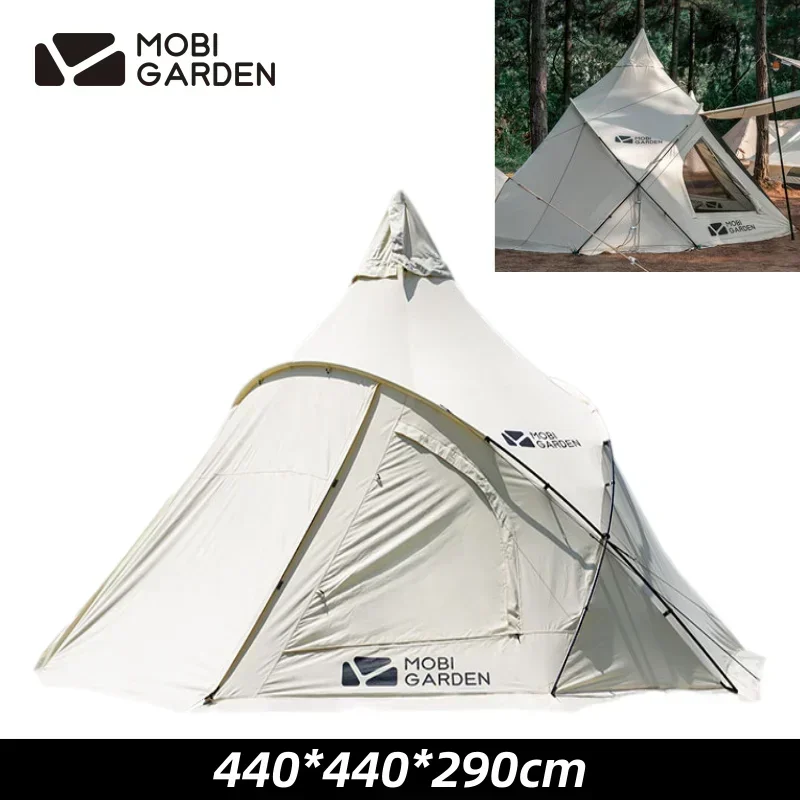 

MOBI GARDEN Era290 Outdoor Family Pyramid Camping Tent 5-8 Person Large Space Lobby Sun Shelter Thickened Cotton Portable Tent