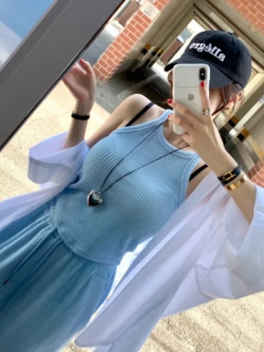 

Dongda Gate Summer New Loose Thin Sun Protection irt Ba Slit Tie Design Sensation Women's Premium Faion Top