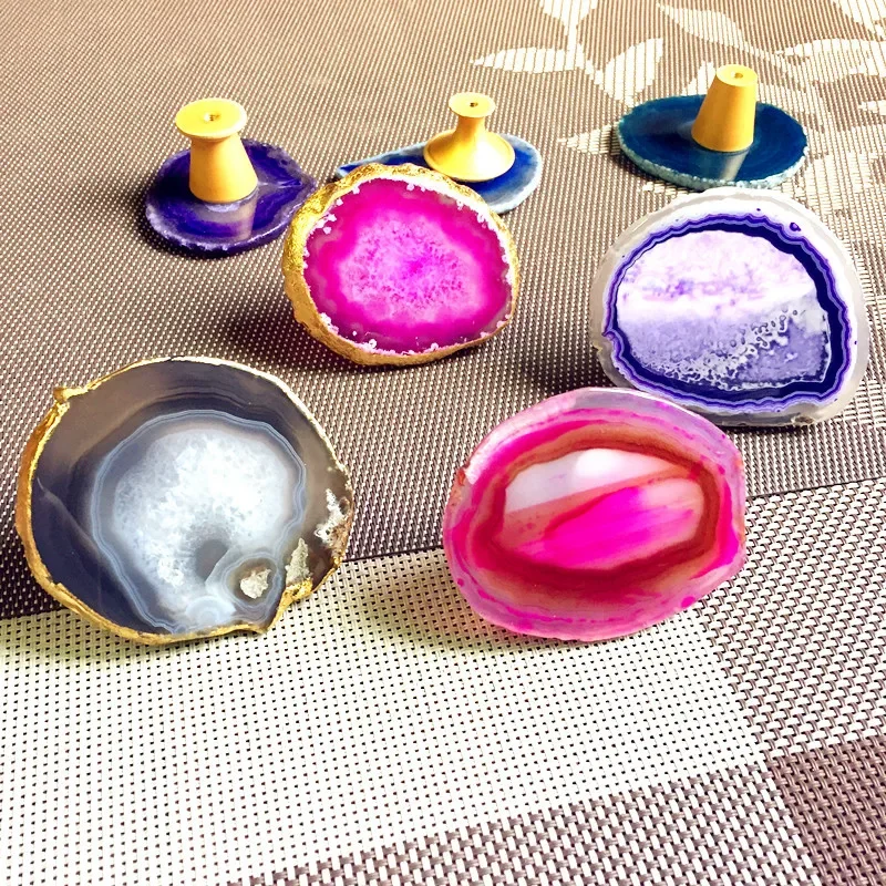 لا ثقب العقيق الطبيعي الجيود مصقول غير النظامية شريحة كريستال حجر قلادة ذاتية الصنع المعدنية ديكور المنزل شفاء حجر الكريستال #4