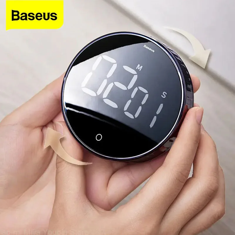 Baseus Magnetic Digital Timer Kitchen Timer Manual Rotation Countdown Cooking Shower Learning Counter LED Digital Display Tools