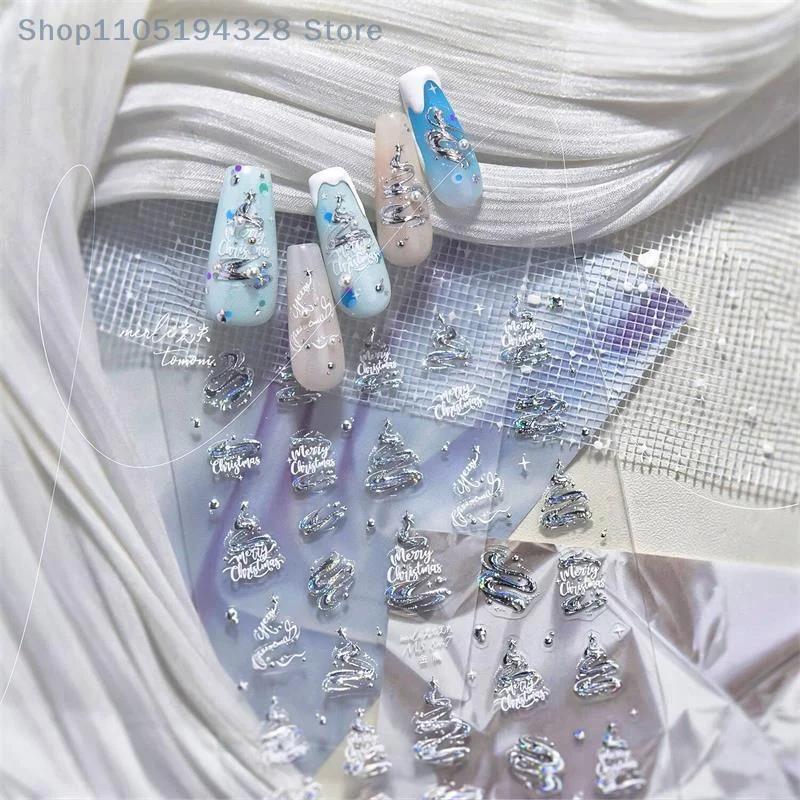 [MP] 1 قطعة القوس ستار شجرة عيد الميلاد لطيف عيد الميلاد نمط مسمار الفن ملصقات جرلي تنقش طباعة المرأة مسمار الديكور هدية