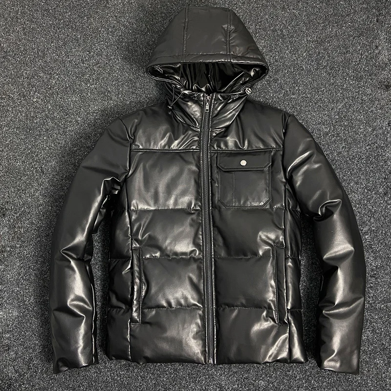 shipping.2023 Brand new Free fashion black leather jacket.winter warm 90% white duck down sheepskin coat.quality leather cloth