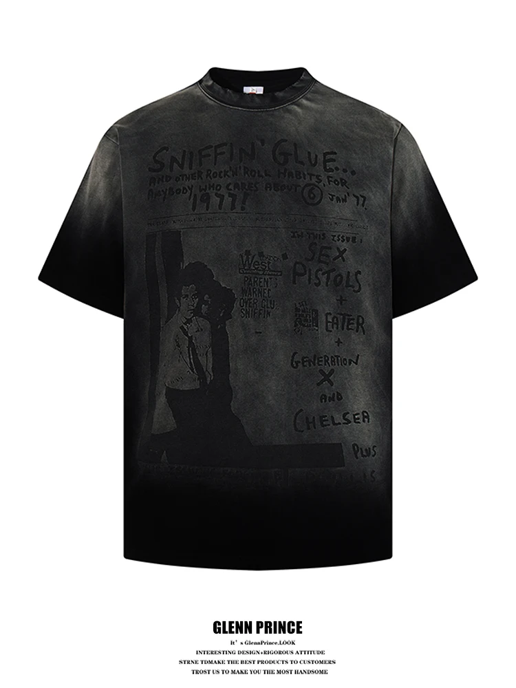 

Футболка GPstudio American Retro с эффектом потертости, с коротким рукавом, мужская, летняя, свободного кроя, для пар, хлопковая, молодежная, модный бренд