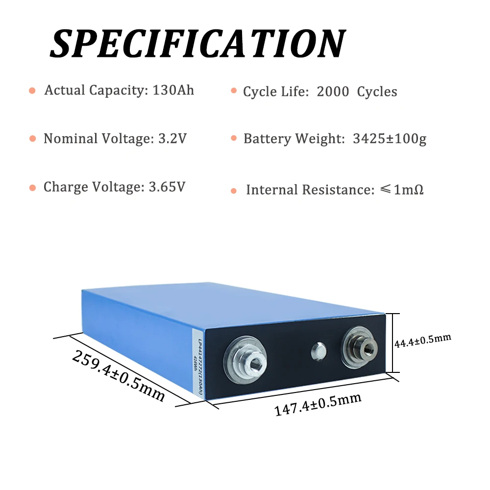 3.2V Lifepo4 Battery 130Ah Rechargeable Lithium iron Phosphate High Capacity Cell For RV DIY 12V Solar Storage System TAX FREE