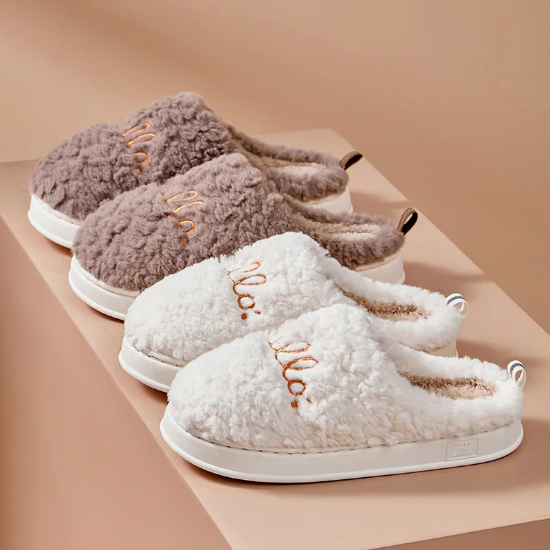 Hairy Cotton Slippers Men Women Autumn Winter New Warm Footwear Home Bright  Slippers Fashion Outer Wear Women's Light Shoes