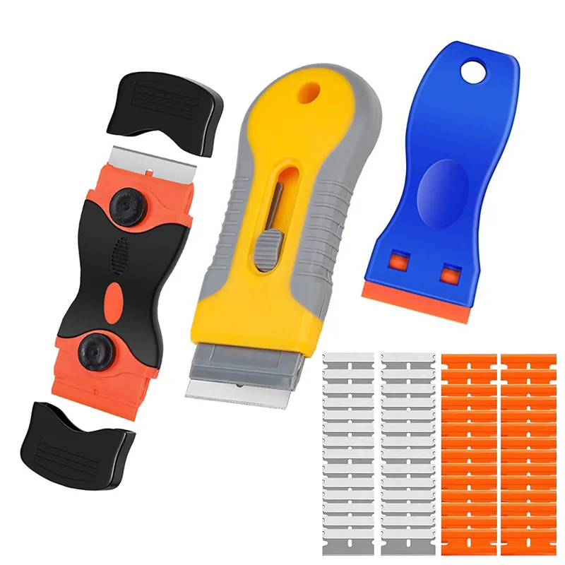 13Pcs/set Car Window Glass Scraper Sticker Remover Double Edged Razor Blade Scraper Tool Tint Vinyl Wrap Glue Squeegee Remover