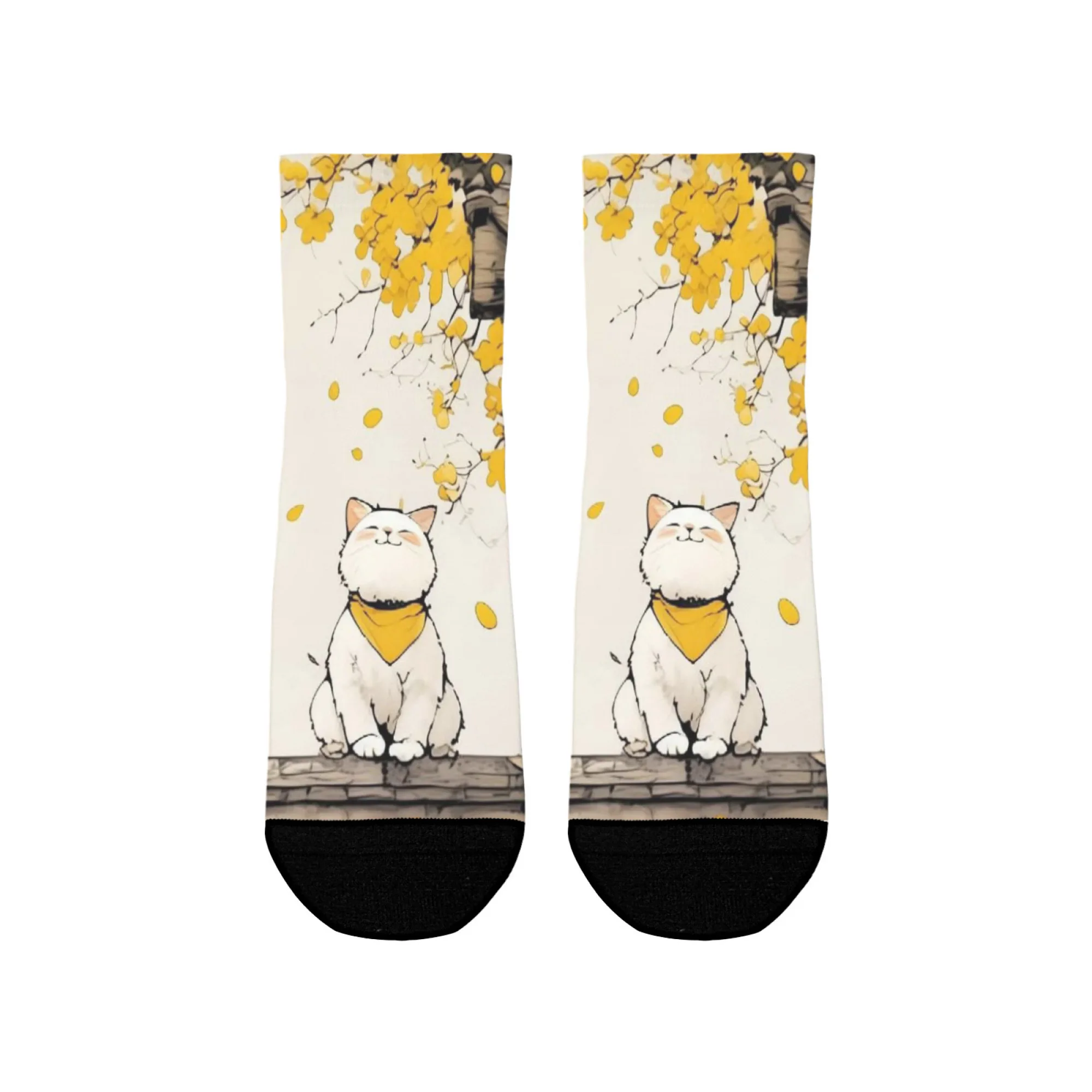 

Fallen leaves Cat Short Socks Polyester Blend Comfortable Casual Socks for Women Men Unisex Soft Breathable Lightweight