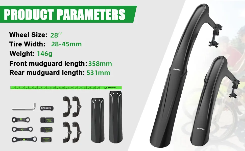 RBRL Bicycle Mudguard Gravel Wings 700c Universal Mudguard Bicycle 28 Inch Adjustable and Easy to Install Mudguard for Road Bike