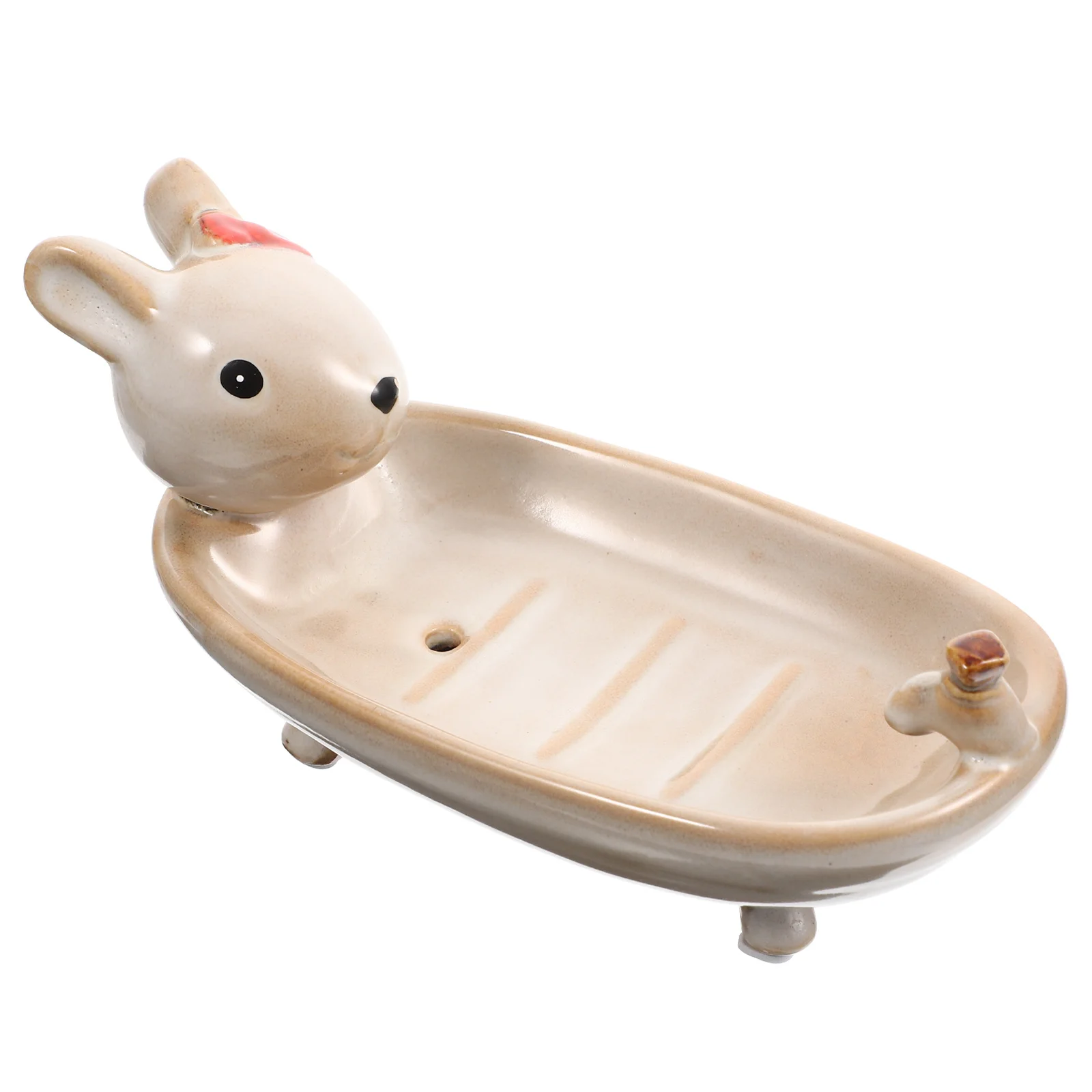 

Ceramic Rabbit Soap Holder Exquisite Drainage Design for Bar Soap Storage Bathroom Shower Sink Tray Key Holder Case