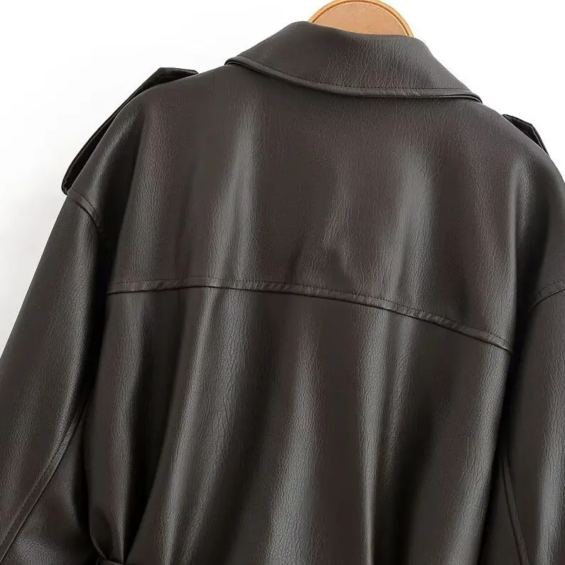 

Модный свободный кожаный джет, женская осенняя новинка Sle 2021, украшенная верхняя одежда из полиэфирного волокна, длинный свеч