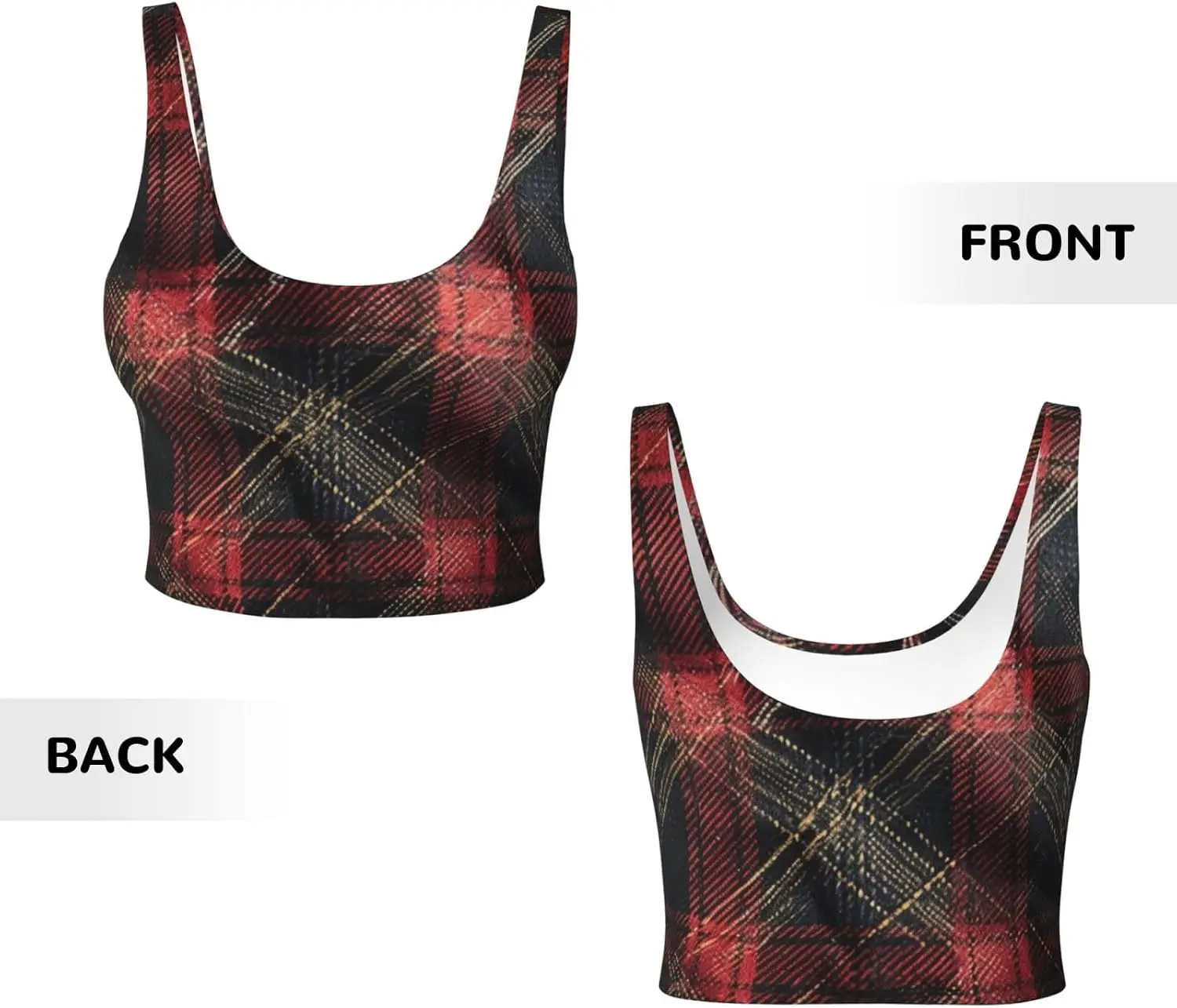 Sports Vest for Women, Seamless Comfortable Yoga Vest with Removable Pads Plaid Red And Black
