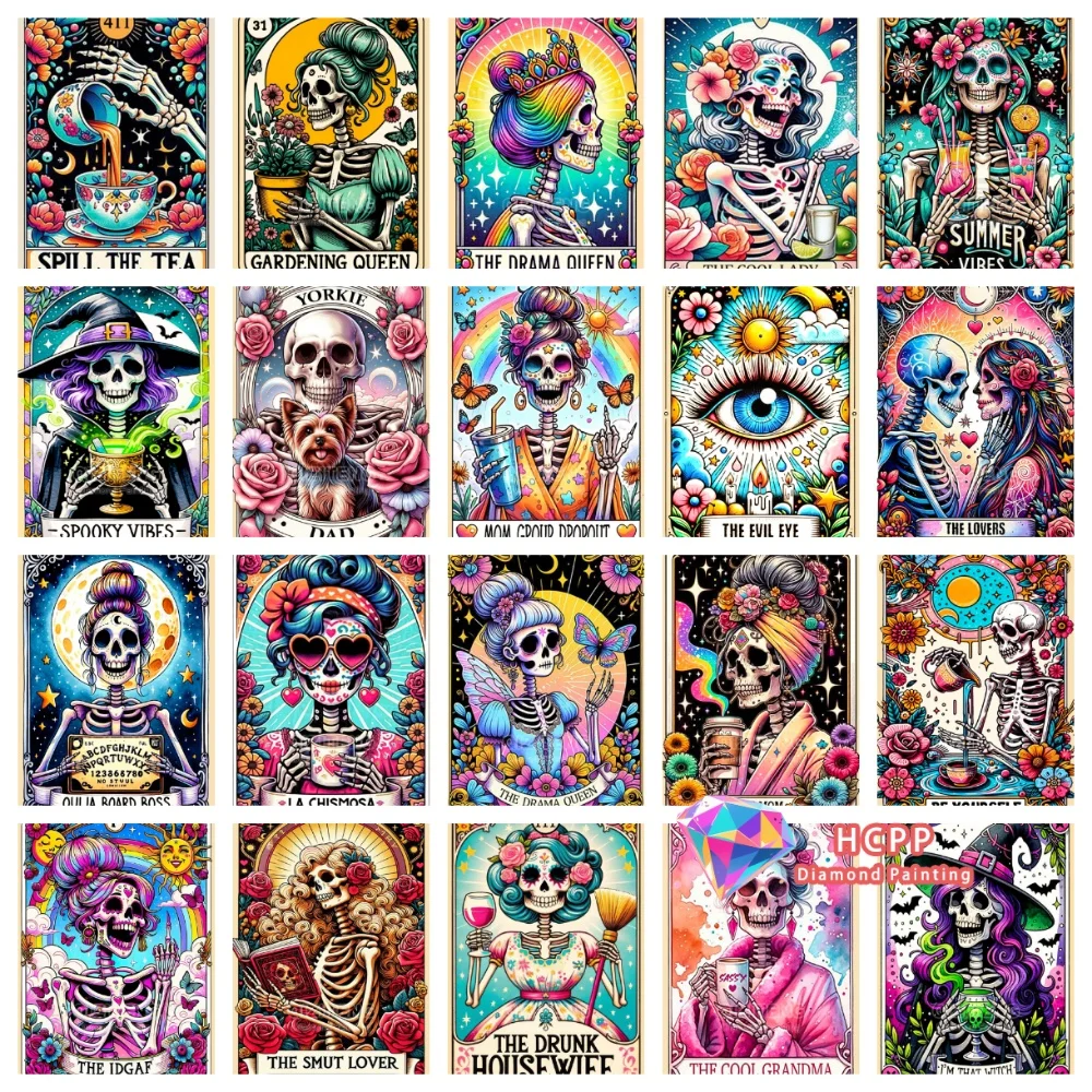 Tarot Skull Woman Diamond Painting Kit Square Round Diamond 5D DIY Cross Embroidery Handmade Art Adult Unique Gift Home Decor