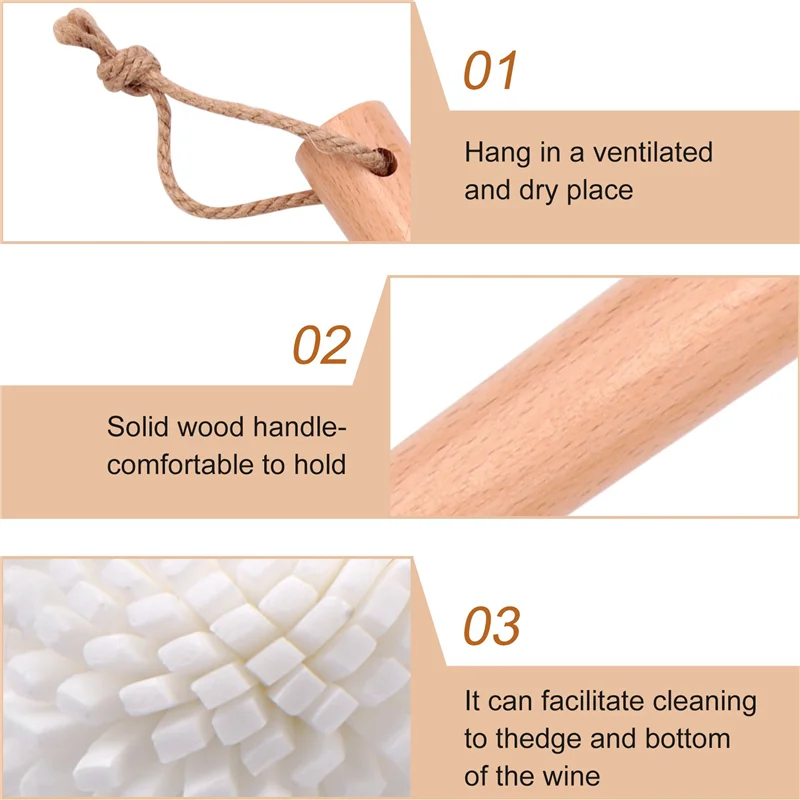 

PZHI-Щетка для чистки винного стекла, флейта и щетка для бокалов, щетка из пенной щетины без царапин с деревянными ручками