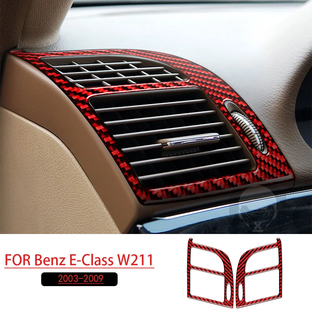 For Benz E-Class W211 2003-2009 Dashboard air vent trim Red Real Soft Carbon Fiber Car Interior Accessories Decoration Stickers 2
