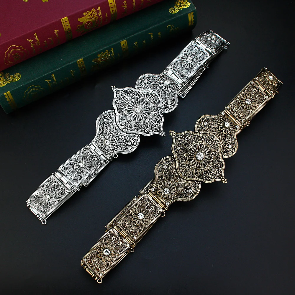 Retro Silver Color Caucasus Belt For Women Red Green Crystal Ottoman Wedding Jewelry Round Turkey Metal Dress Belt