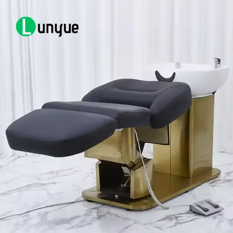 Electric Shampoo Chair with Lift and Rotating Function for Barber Shop Scalp Care Multifunctional Hair Washing Bed