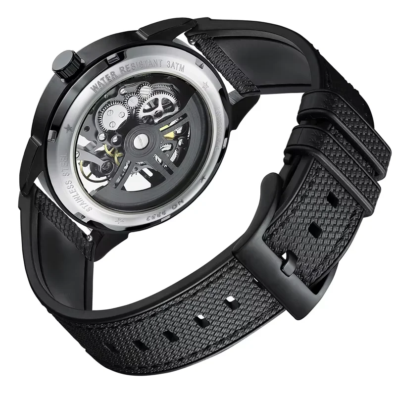 Luxury Skeleton Automatic Mechanical Watch Men Transparent Dial Business Casual Elegant Wristwatch Precision Design Self Winding