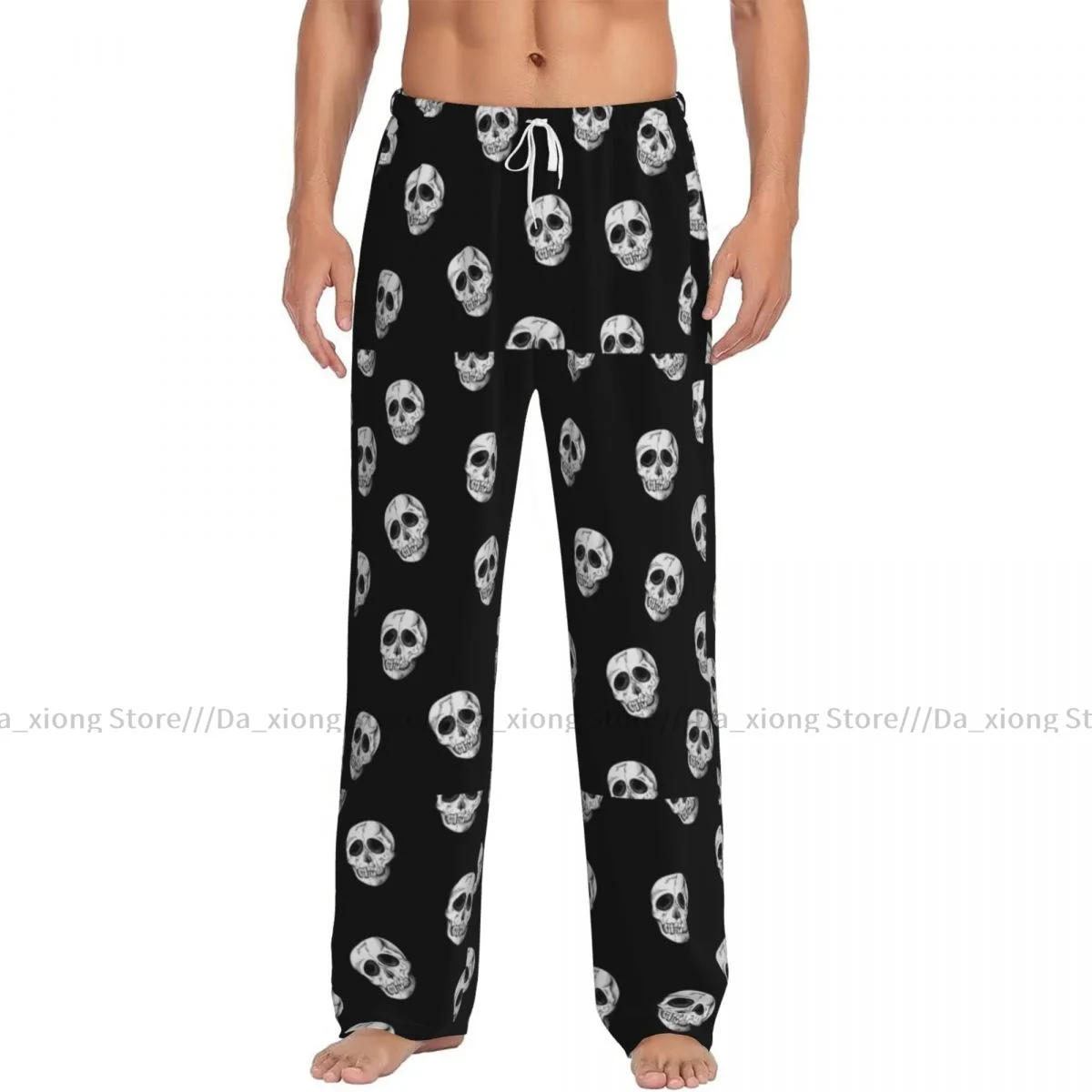 Men\'s Sleepwear Loose Sleep Pants Pajamas Vintage Skull Long Lounge Bottoms Casual Homewear