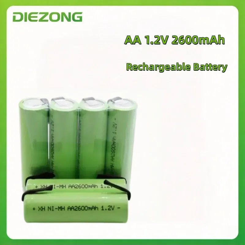 AA 1.2V 2600mAh NiMH Rechargeable Battery with Solder Pins for DIY Electric Razor Toothbrush and Other Small Toys