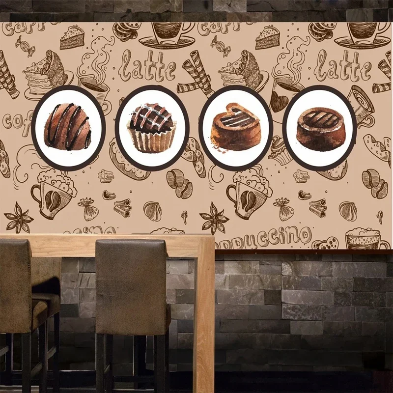 Custom Large Size Photo Wallpaper Coffee Bakery Pastry Biscuits Baking Dessert Shop Cafe Wall Decoration 3D Mural Canvas Paper