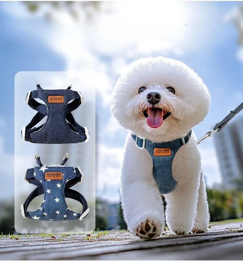 

Summer Denim Dog Vest With Drawstring, Two-Piece Set For Small And Medium-Sized Dogs, Outdoor Casual Walking Dog Outfit, Elegant