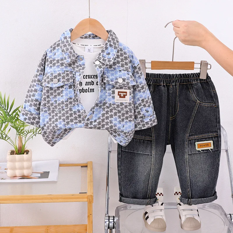 

Children's Clothes Set Spring Autumn Jacket Pants Two Piece Boys Denim Set 2024 New Baby Fashion Clothing Suit