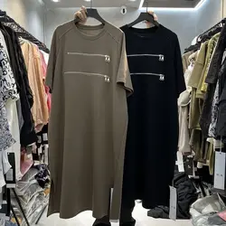 Vestido camisero de retazos con cremallera para mujer, manga corta, cuello redondo, sólido, talla grande, ropa informal de moda, verano, nuevo