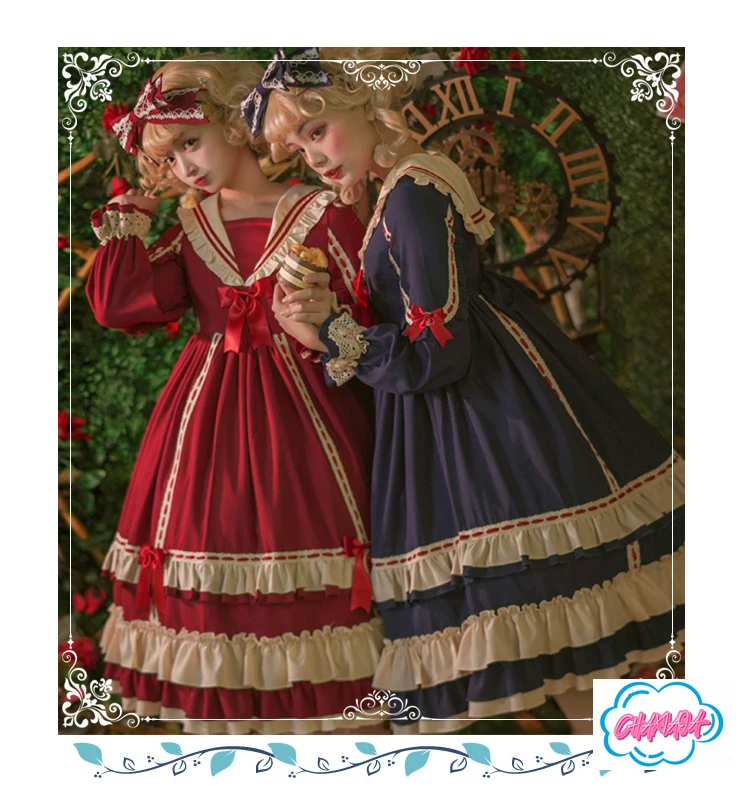 

Japanese Autumn Winter Lantern Sleeves Retro Temperament High Waist Lol Princess Skirt Pleated Strap Lace Decorative Elf Skirt