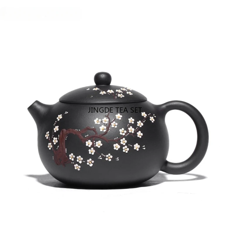 400ml Classic Yixing Purple Clay Teapot Raw Ore Black Mud Xishi Tea Pot Zisha High Capacity Plum Bossom Tea Kettle Home Tea Set