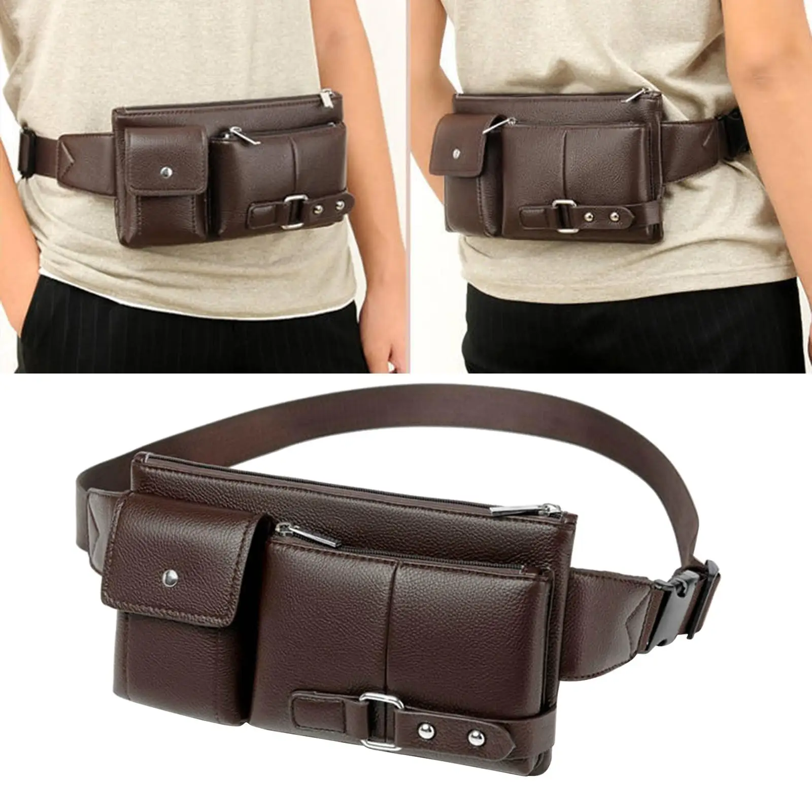 PU Leather Waist Fanny Pack Casual Jogging  Purse Hip Bag