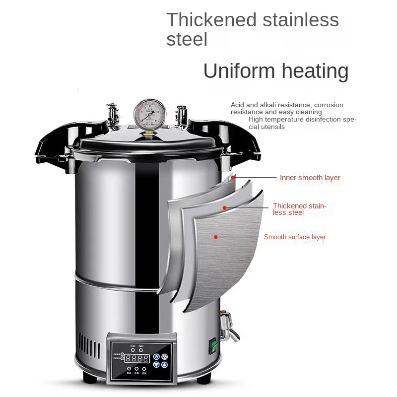 18L Portable High Pressure Sterilizer Stainless steel Steam Sterilization Pot Automatic Sterilization Autoclave Pot