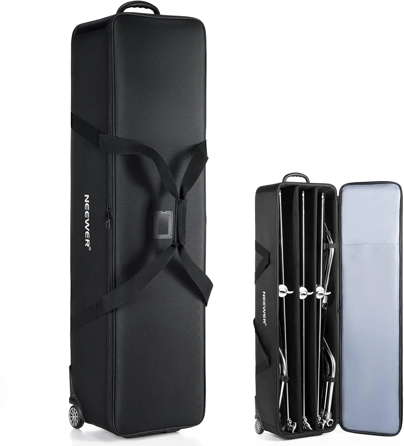 Wer C-Valise à Roulettes Noire avec Roues Robustes, Poignée et Sangles de Fixation, Support de Transport