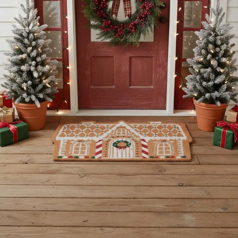 クリスマス玄関マット模造カシミヤ玄関フロアマット滑り止めラグホリデーデコレーション冬マット家庭用キッチンバスルーム用