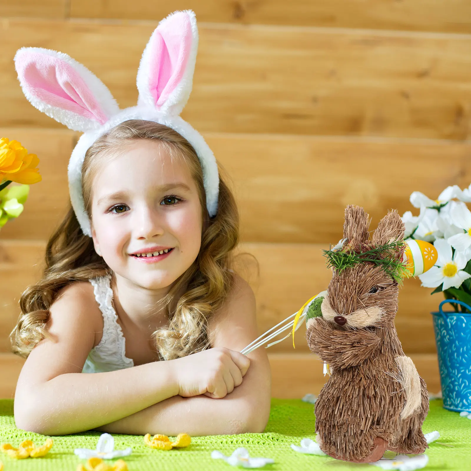 

1 шт. Декоративная фигурка кролика из соломы, очаровательное украшение для дома, пасхальные праздничные принадлежности, милый декор, кролик-орнамент