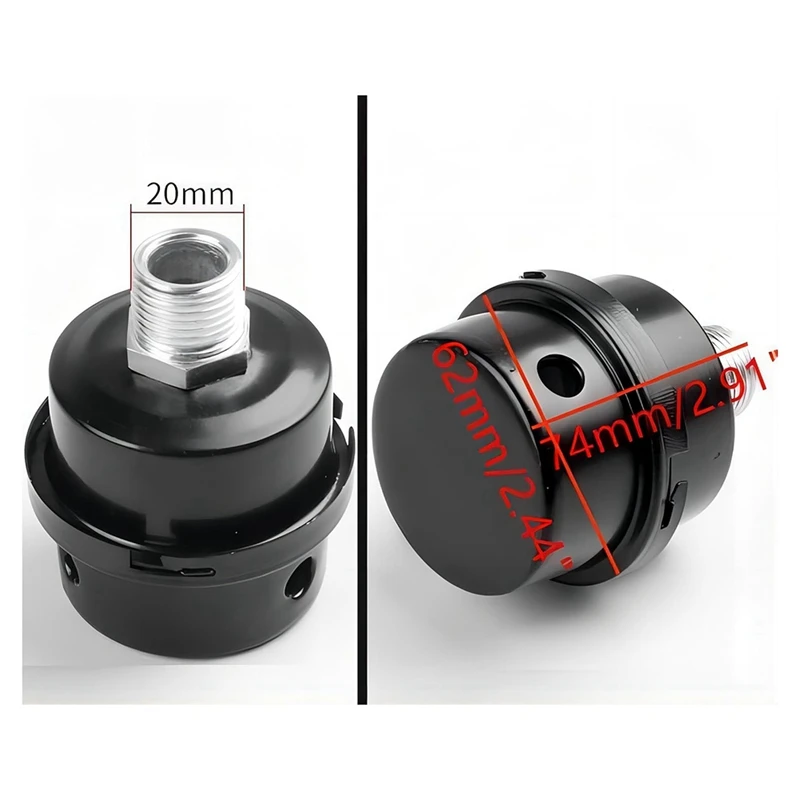 2Pcs 1/2Inch Thread Air Compressor Silencer, 20Mm Air Compressor Filter Muffler For Generator, Exhaust Port H-067-1/2