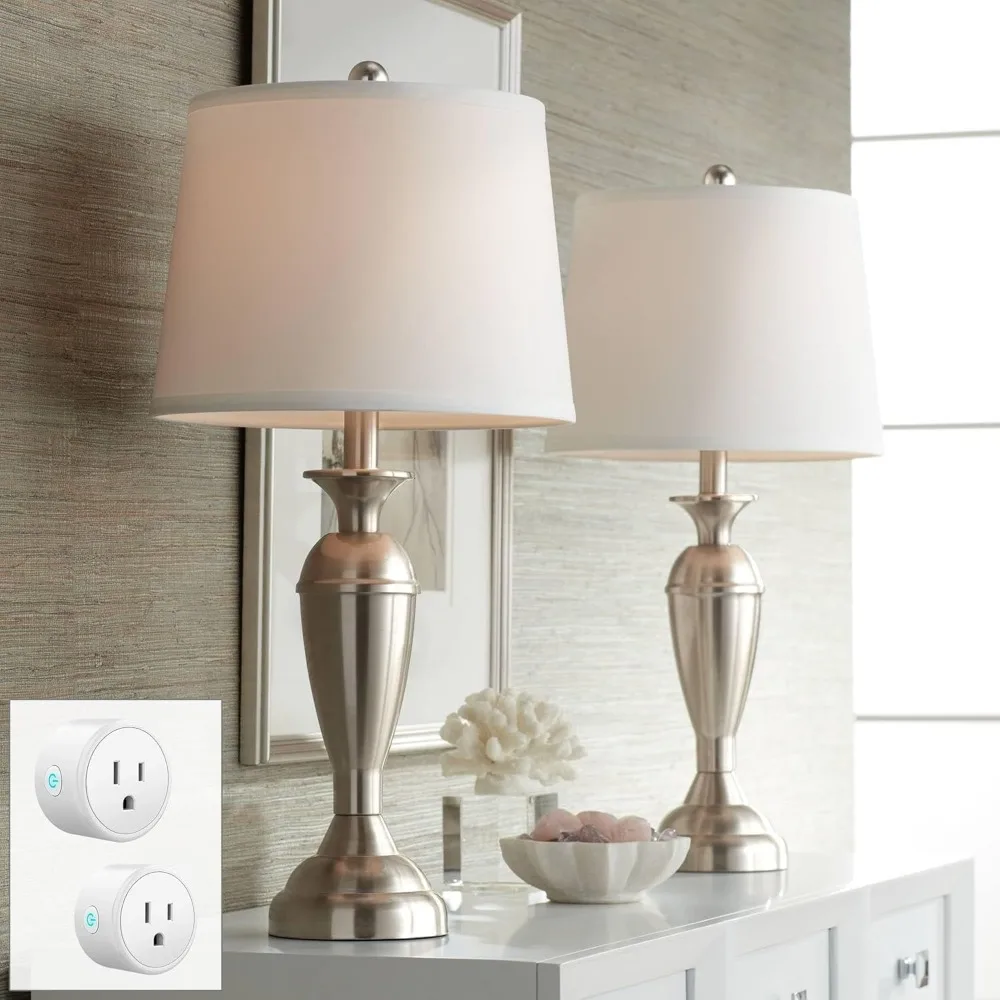 

Regency Hill Carlton Blair 25" High Traditional Table Lamps Set of 2 WiFi Smart Socket Silver Brushed Nickel Finish Metal Living