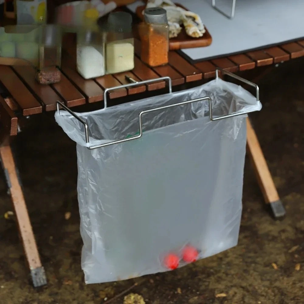 الجدول الجانب الجرف الفولاذ المقاوم للصدأ التخييم كيس النفايات الجرف المحمولة في الهواء الطلق نزهة القمامة تخزين حامل يمكن المعدات في الهواء الطلق #3