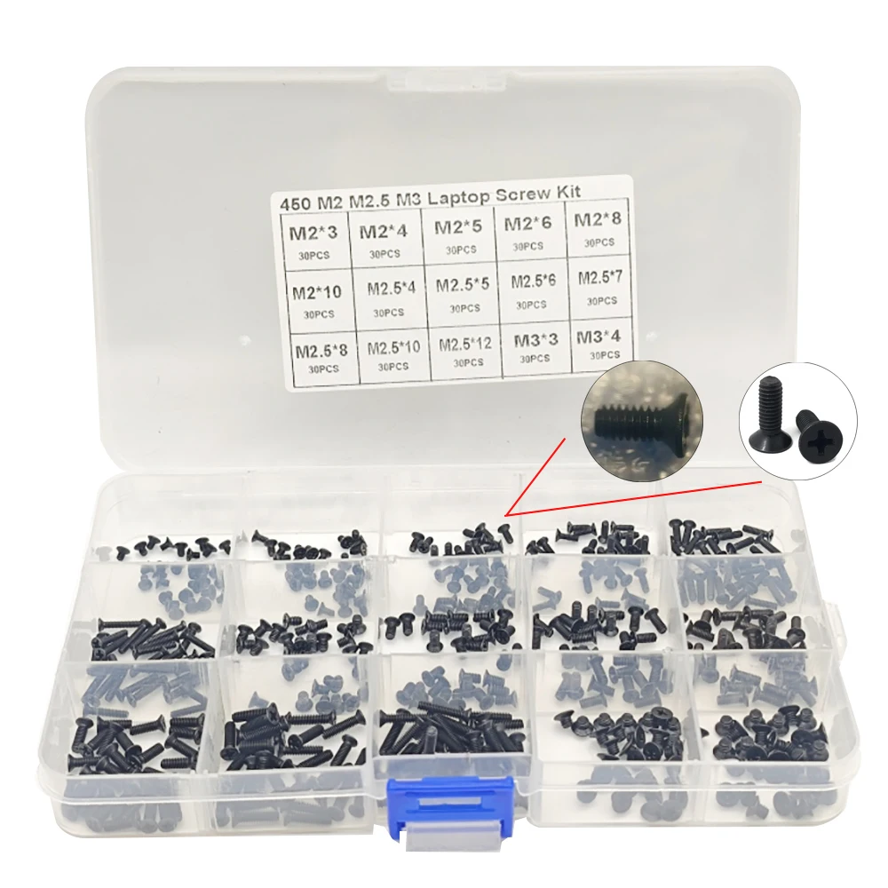 

450 шт. (15 размеров) M2 M2.5 M3 Набор винтов для ноутбука и компьютера для SSD IBM HP Dell Lenovo Sony Toshiba Gateway Acer Жесткий диск SATA