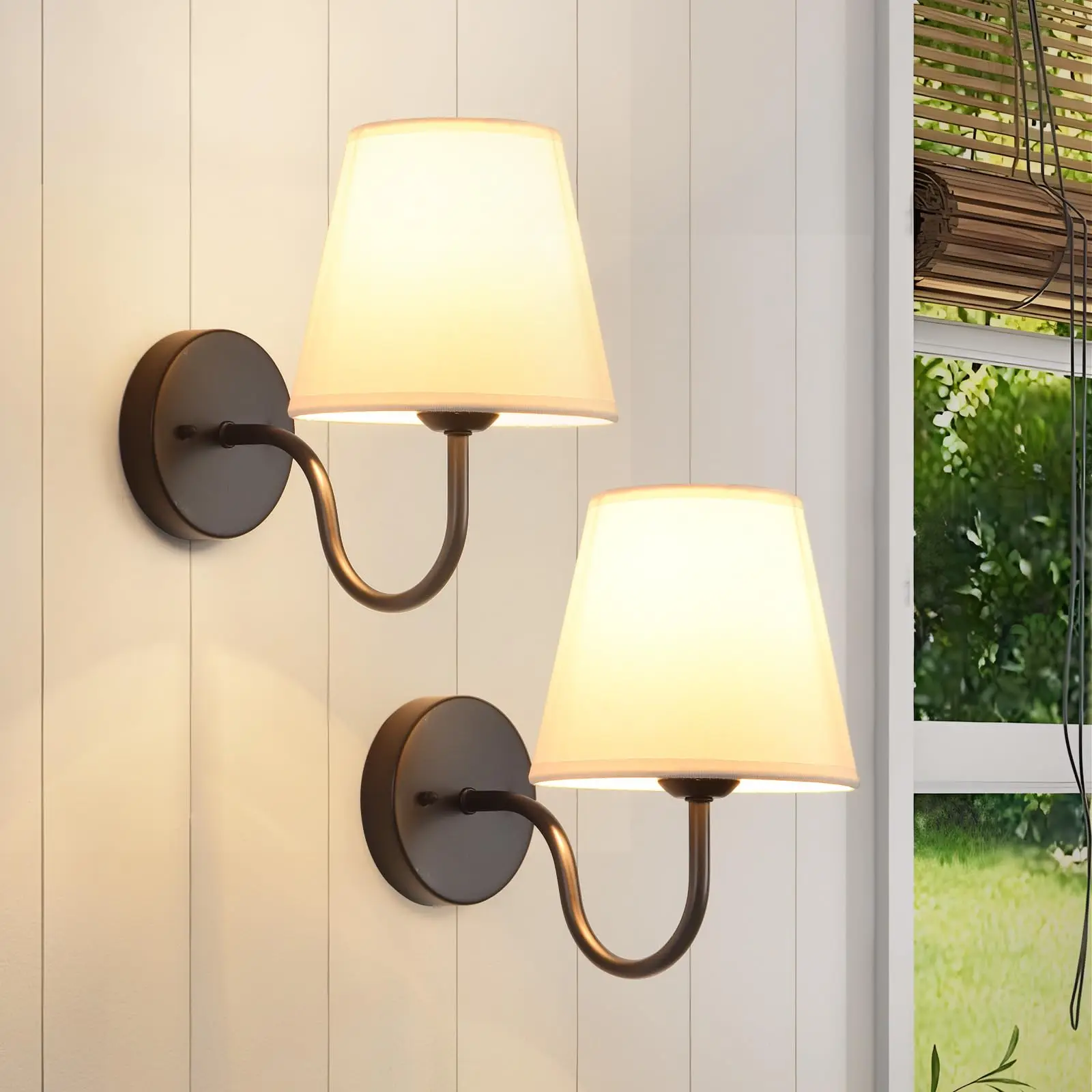 

Wall Sconces Sets of 2, Bathroom Vanity Sconces Wall Lighting, Indoor Wall Lights with Light Beige Fabric Shades