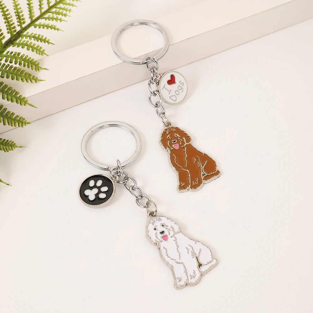 1PCS Cute Animal Keychains Lovely Poodle Teddy Dog Keyring Car Decor Hanging Pendant for Pet Dog Lovers Gifts