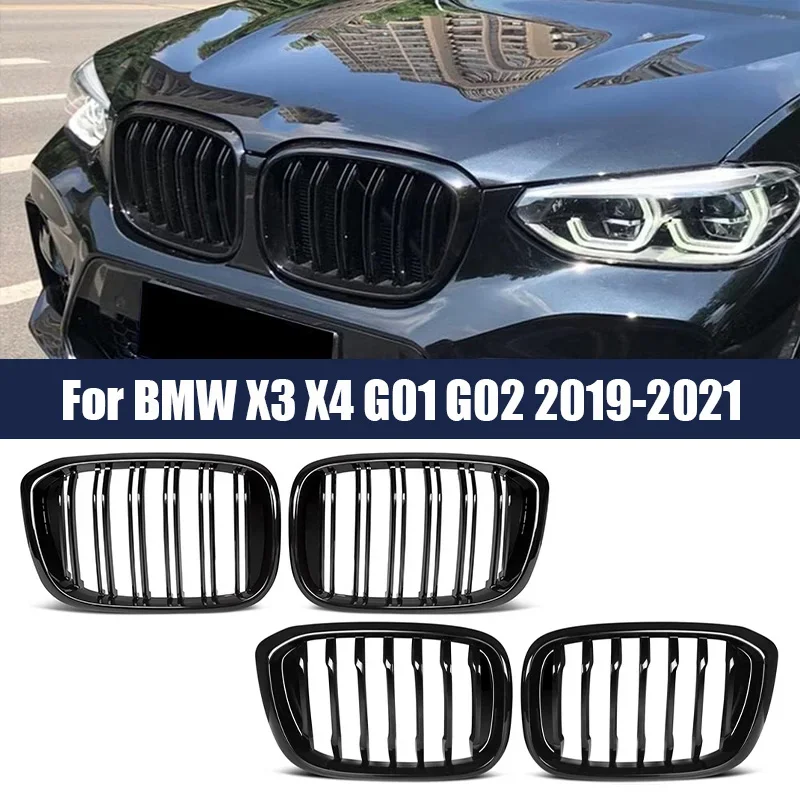 Car Front Bumper Grilles Single Double Line Gloss Black for BMW X3 G01 G08 X4 G02 2019-2021 M Carbon Racing Grilles Car Styling