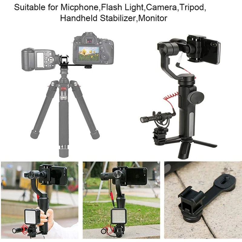 Triple Cold Shoe Mount Universal Extension Bracket Holder Adapter For LED Video Light DSLR Phone Gimbal Stabilizer